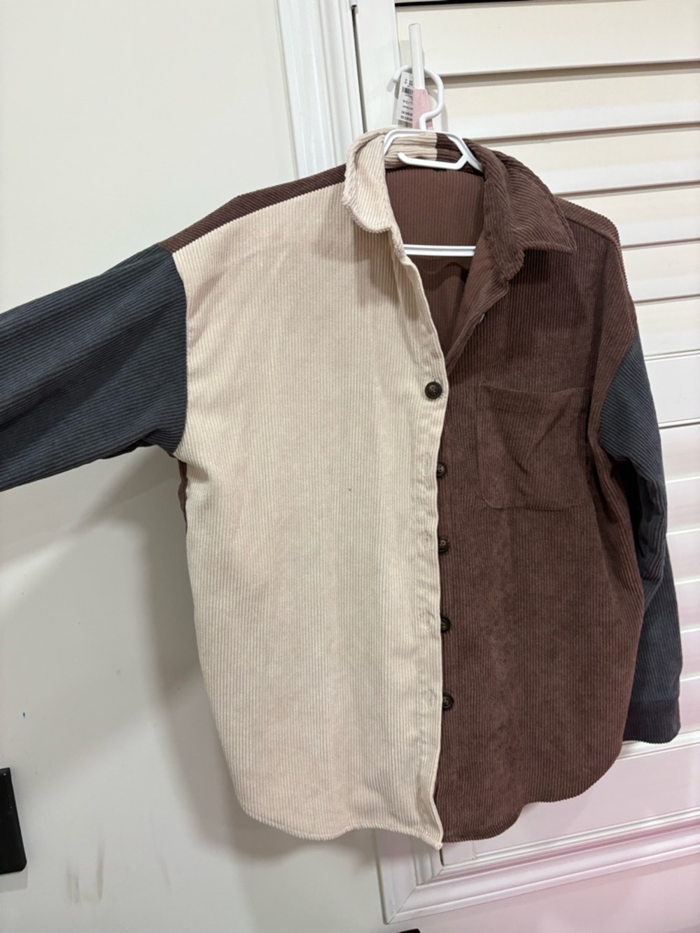 Urban Outfitters Colorblock Corduroy Cardigan Jacket - Brown, Cream, Gray